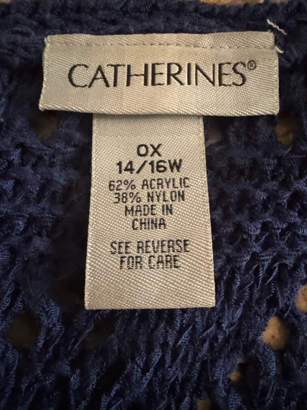Catherines Navy Open-Front Crochet Fringe Cardigan NWOT - Picture 9 of 10